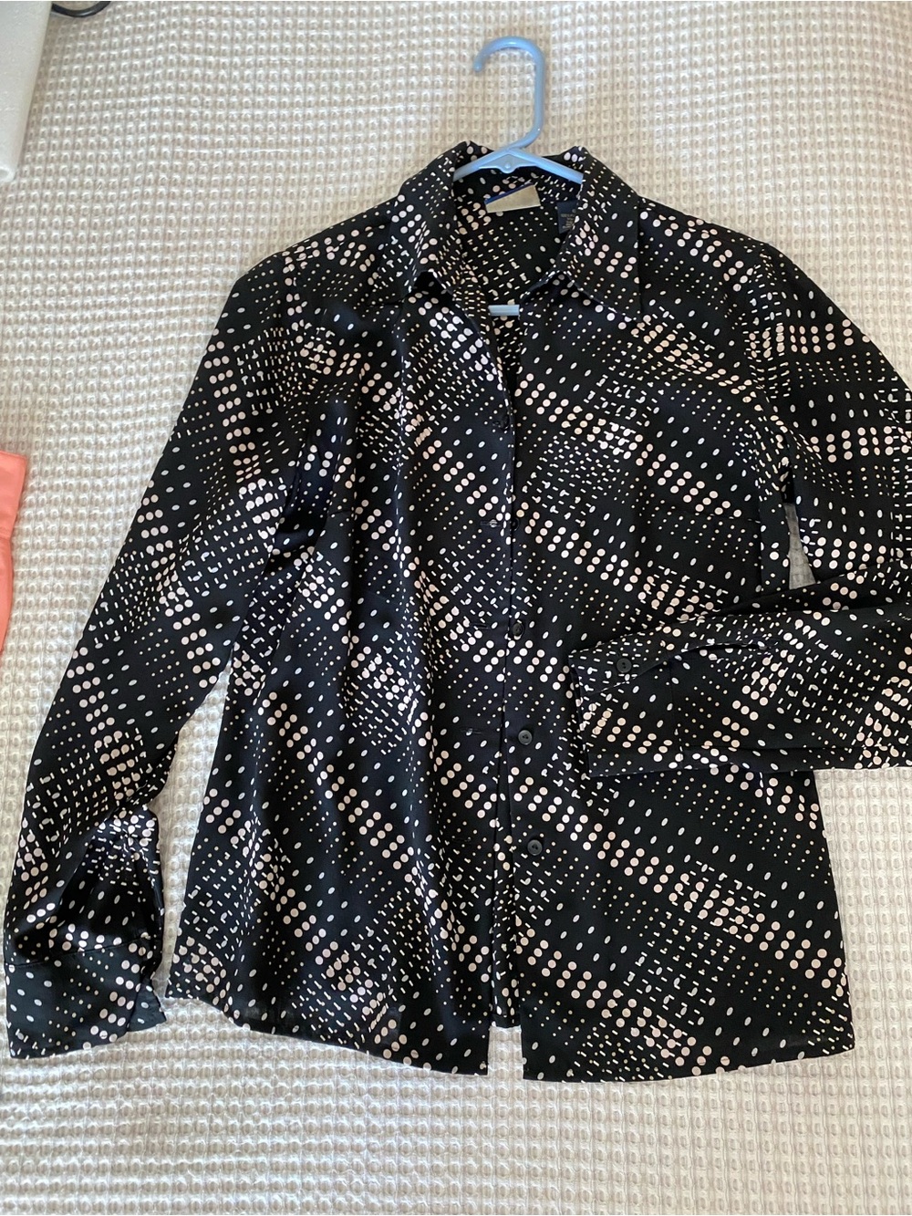 Laura Scott Black Button-Up Blouse with White Dot Grid